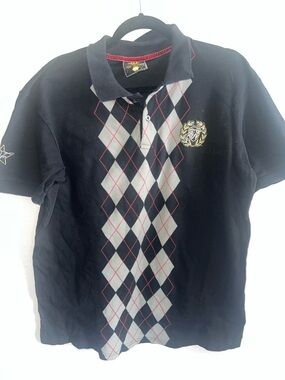 The Limited Black Polo with Gray Argyle and Red Accents